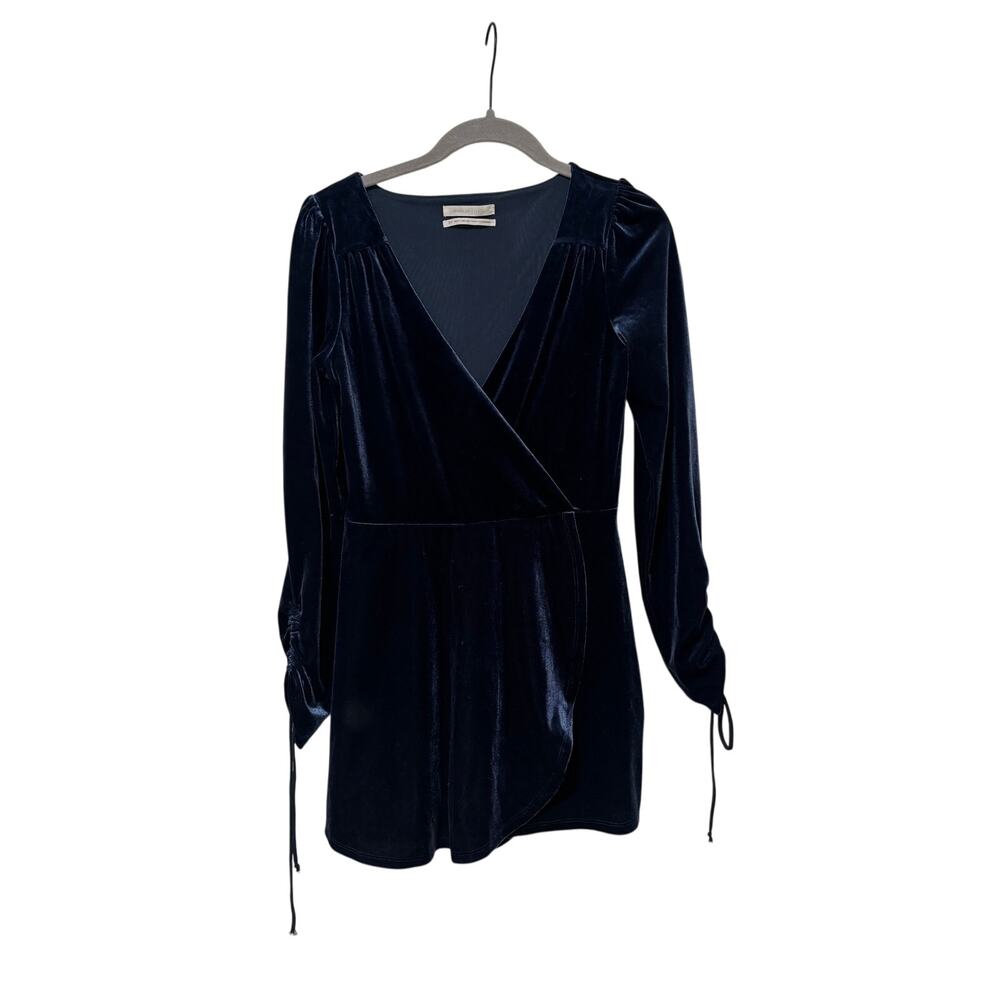 Urban Outfitters Velvet Wrap Romper Navy Blue Long Sleeve Women’s Small Party - Picture 2 of 11